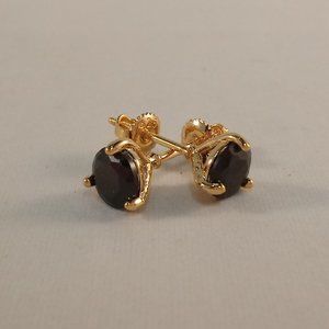 Mens 925 Sterling Silver Yellow Gold Black Onyx Diamond Zircon Stud Earrings 5mm
